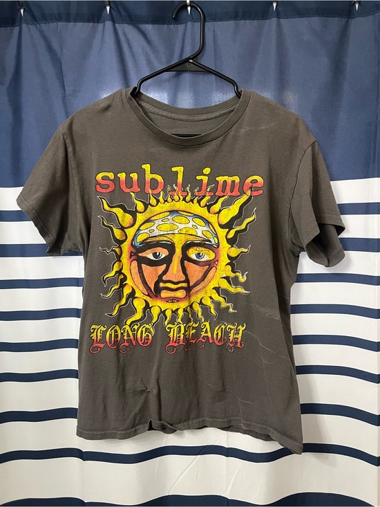 Tops - Sublime Long Beach Sun Graphic Tee - Charcoal with Yellow & Red Print